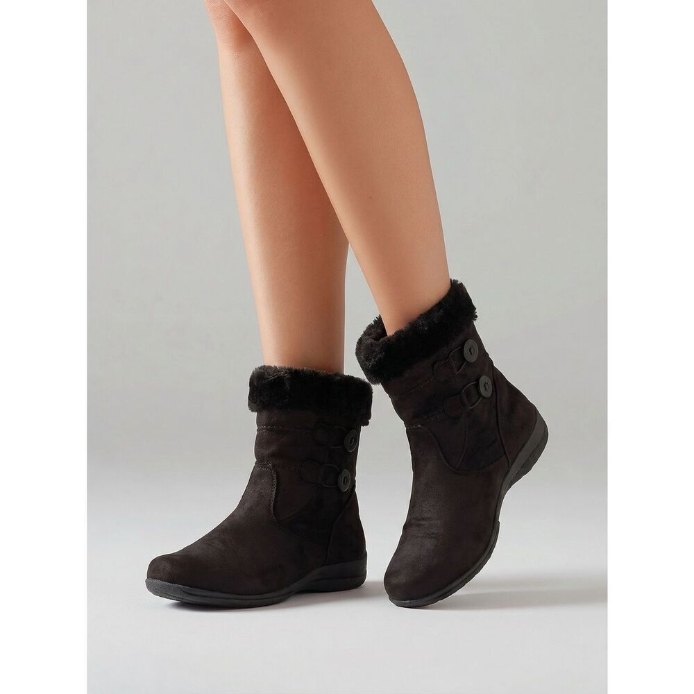 Black Suede Bootie with Faux Fur Trim 8M
